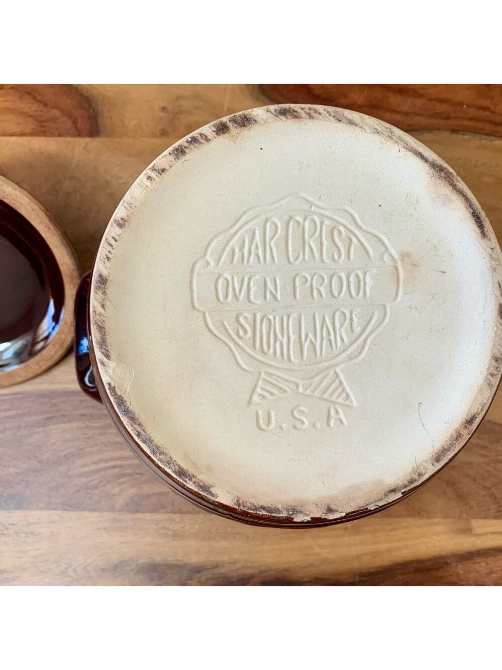 Vintage Mar Crest Oven Proof Stoneware Crock Baked Bean Pot With Lid - Picture 7 of 10